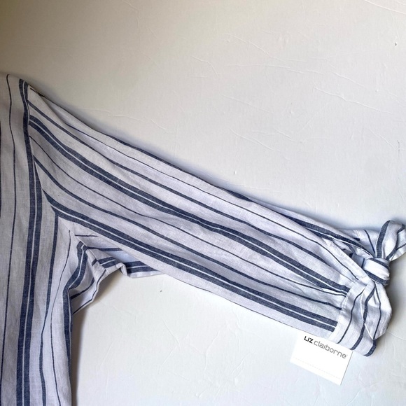 Liz Claiborne Linen Women’s Top Xtra Large Striped Blue and White 3/4 Sleeve - Picture 4 of 10